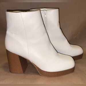 Sugar White Heeled Boots with Brown Sole, Worn Once